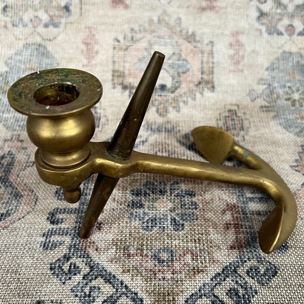 Vintage 60s Brass Anchor Candlestick Coastal‎ Nautical Decor